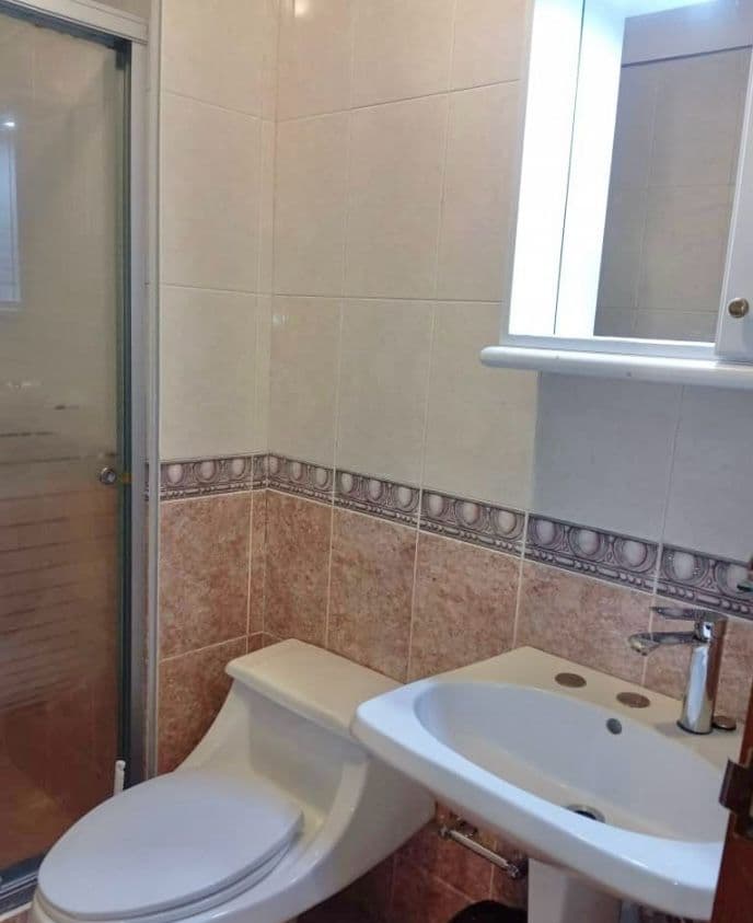 Baño con ducha y lavamanos de pedestal