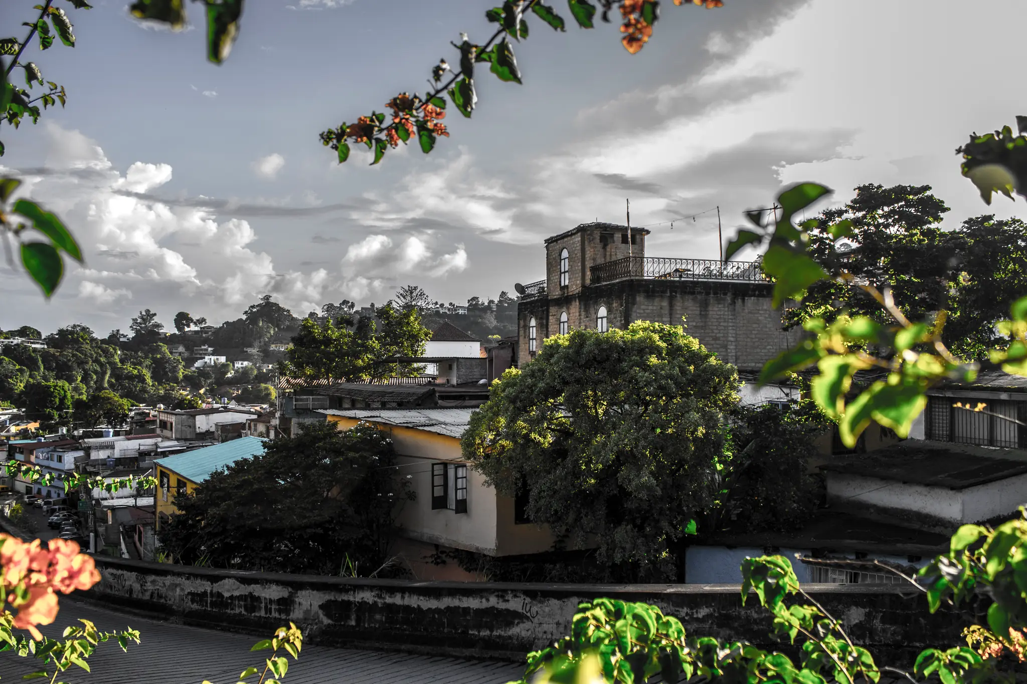Houses in the colonial old town of El Hatillo among the hills, seen from above